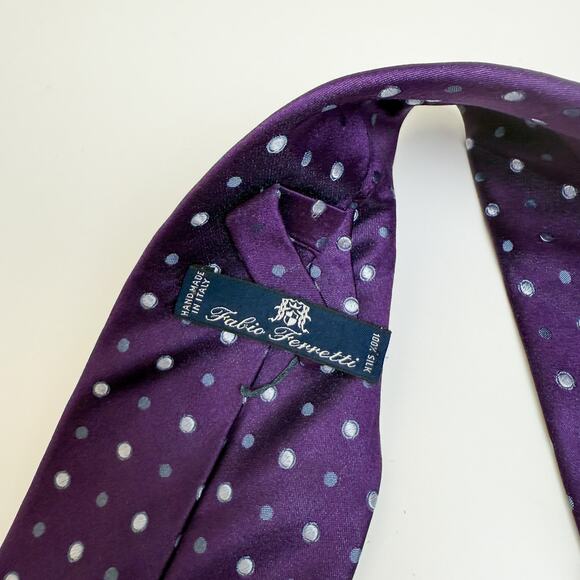 Fabio Ferretti 100% Silk Neck Tie Purple Polka Dot Italy - Picture 5 of 7